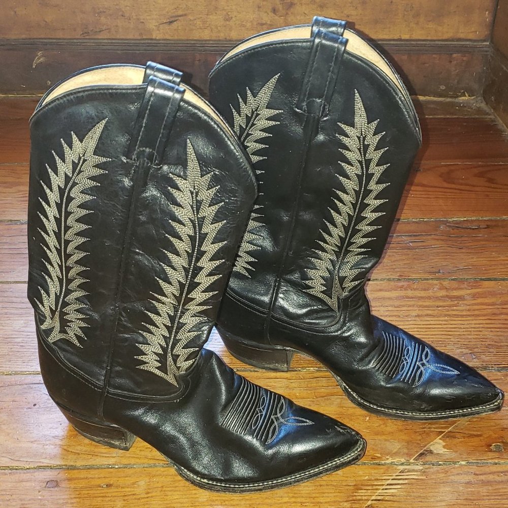 VTG "TONY LAMA" BLACK LEATHER MEN'S COWBOY BOOTS!